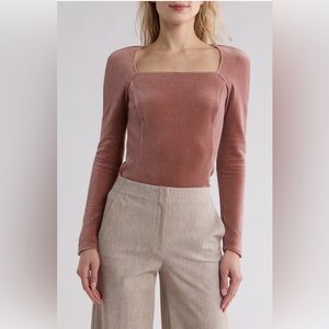 NWT Theory Women’s Long Sleeve Square Neck Velvet Top Size P Dusty Rose